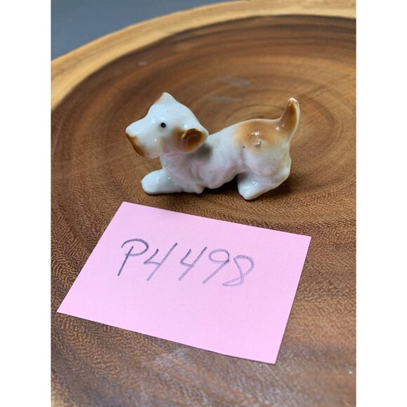 Vintage Miniature Porcelain Dog Figurine Handcrafted with Brown & White Glaze - Picture 8 of 8